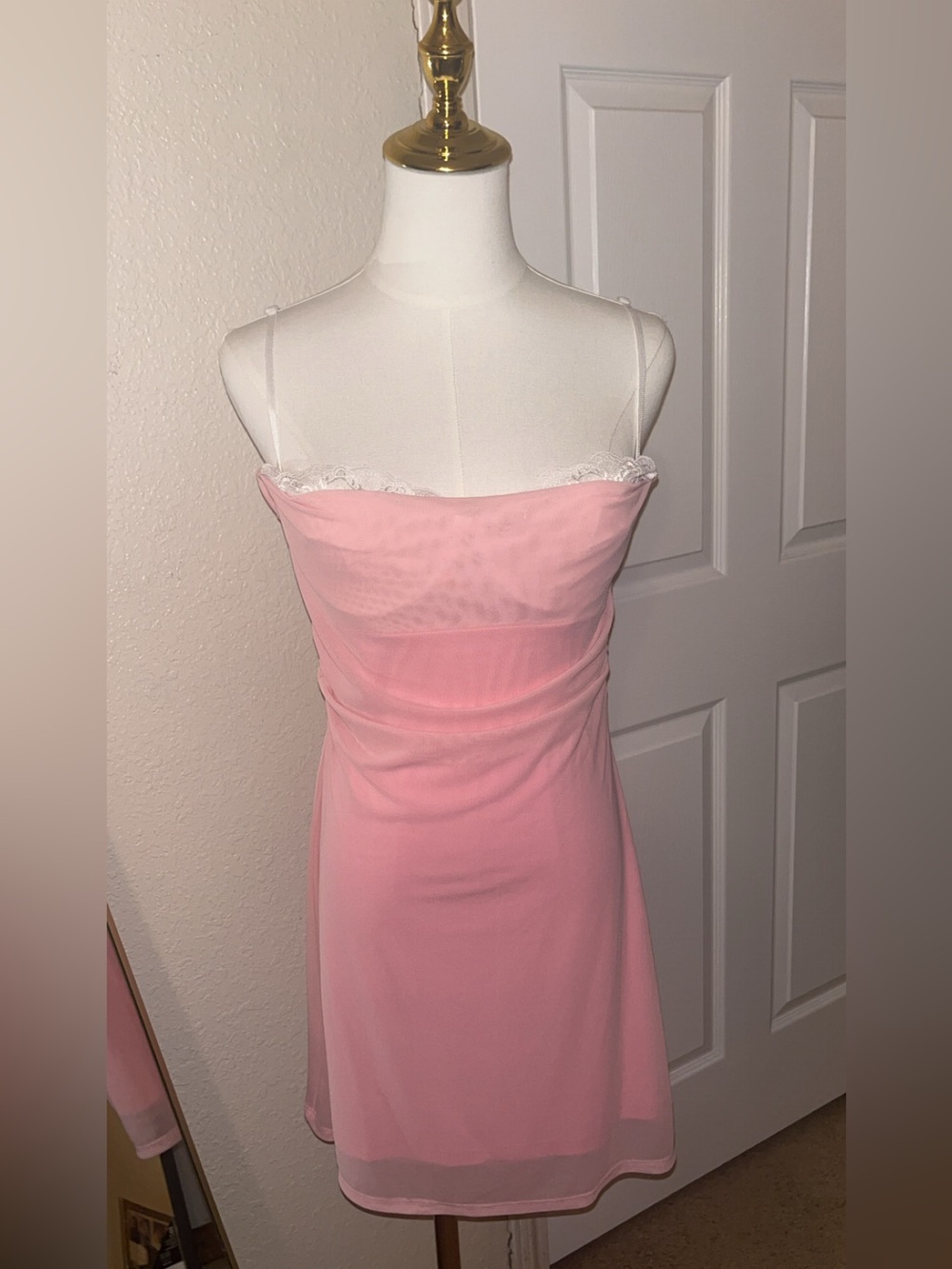 Strappy Lace-Trim Mini Dress in Pink - Picture 6 of 13